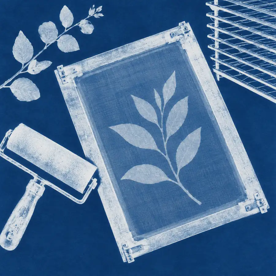 Illustration of print businesses equipment and workspace