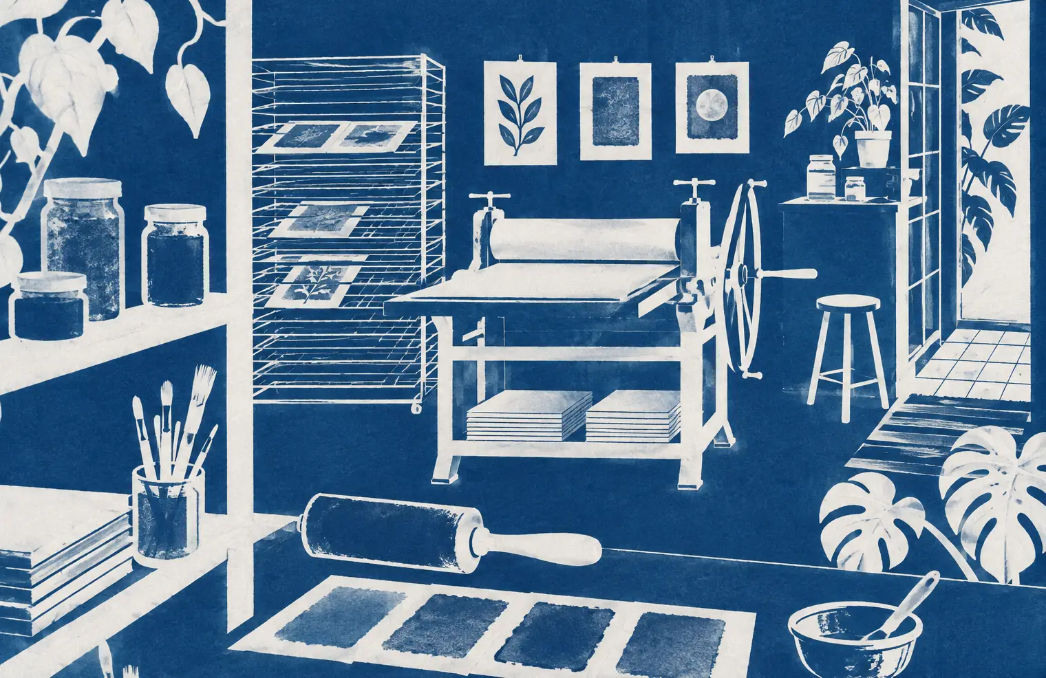 Illustration of print businesses and their working space