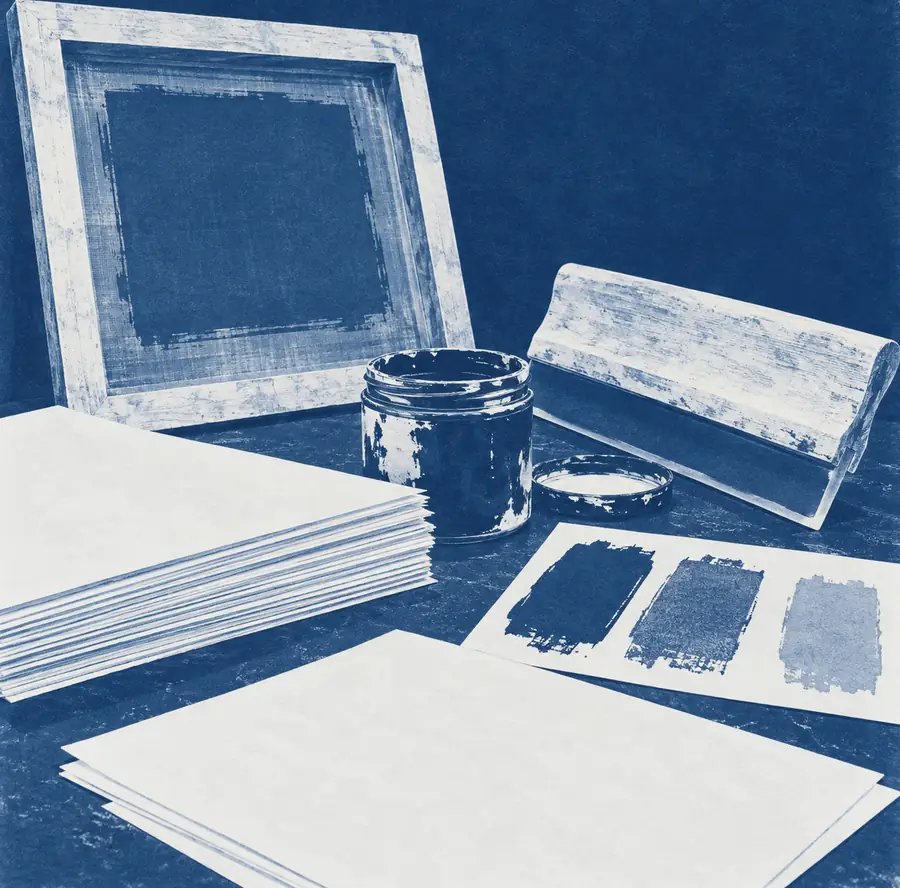 Illustration of print businesses equipment and workspace